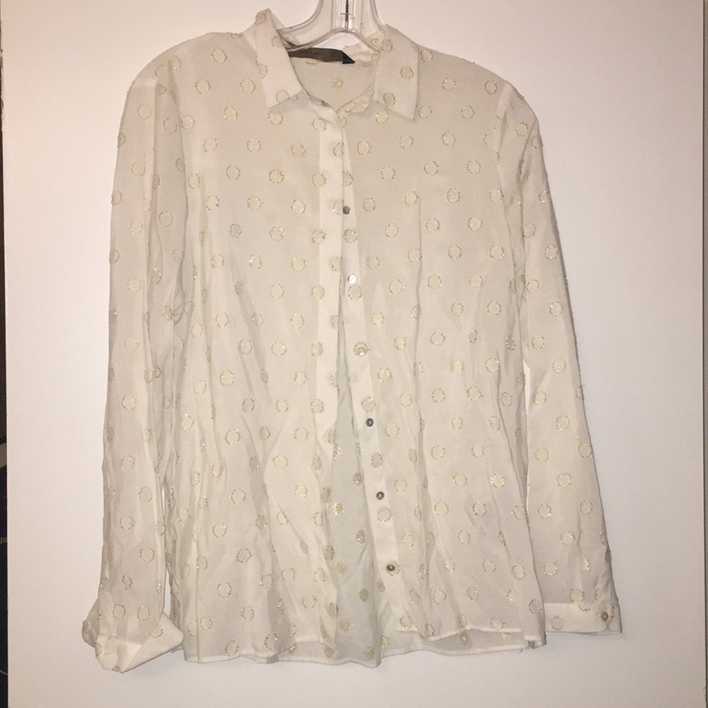 Zara white gold polka dot blouse!